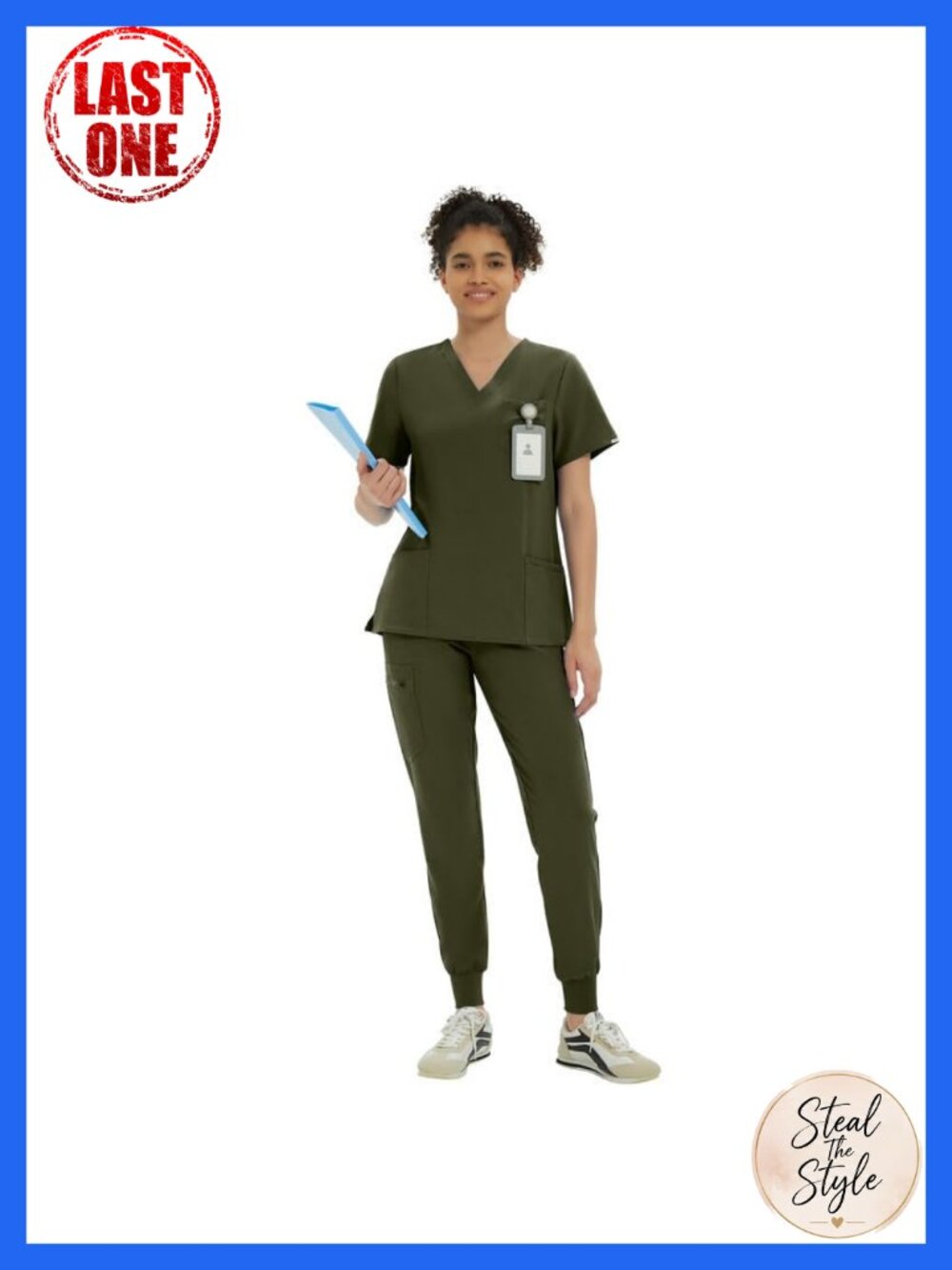 Women's Medical Scrub Set V-Neck Top Jogger Pants 10 Pocket